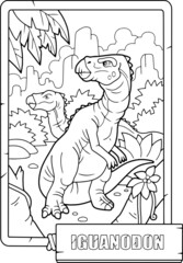 prehistoric dinosaur iguanodon, coloring book for children, outline illustration