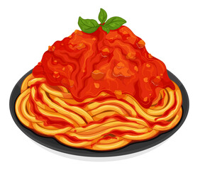 Italian pasta noodles with tomato sauce. Italian noodles food recipes. Red pasta spaghetti noodles menu close up illustration vector.