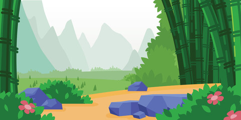 Background Chinese Bamboo Forest Asian Cartoon