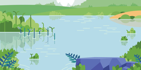 Background Lake Inlet Cartoon Spring Lagoon