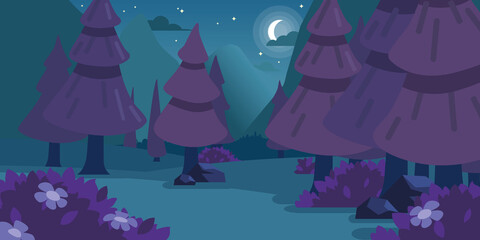 Background Night Forest Cartoon Halloween Midnight