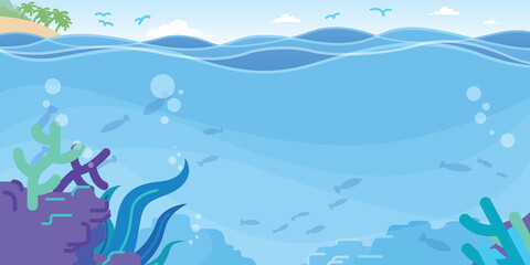 Fototapeta na wymiar Background Ocean Waves Cartoon Seaside Bay