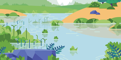 Background Riverbed Stream Cartoon Creek Pond