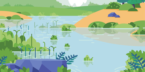 Fototapeta premium Background Riverbed Stream Cartoon Creek Pond