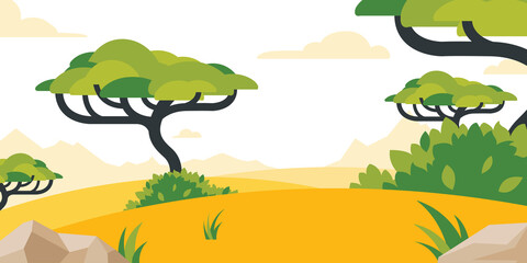 Background Savanna Hills Cartoon Tropical Desert