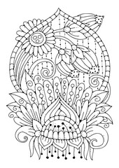 Coloring page for children and adults. Floral ornament. Background for coloring. Art therapy. Art line. Vector illustration.