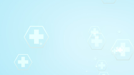 Hexagon cross geometric white pattern medical bright on blue background.