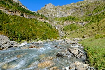River rushing through the hanging valley of La Larri in the National Park of Ordesa and Monte Perdido
