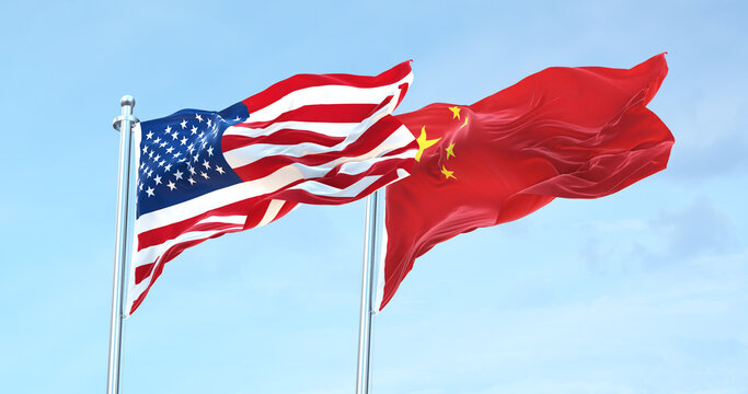 United States vs China flag waving 4k 