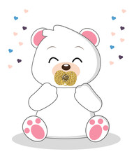 Cute teddy bear with a pacifier. Suitable for invitations, baby showers, postcards.