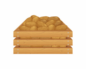 Potato. Wooden box with potatoes. Potatoes in a wooden box. Fresh vegetables in a box. Vector illustration isolated on a white background