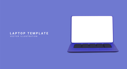 Realistic blue 3d laptop with shadow isolated on blue background. Vector illustration
