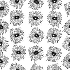 Seamless scandinavian pattern with cute doodle outline flowers. Vector illustration.