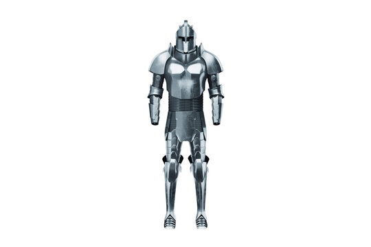 Knight armor set isolated on white background, medieval knight, armor of the past. 3D render, 3D illustration.