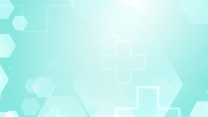 Fototapeta premium Abstract hexagon cross geometric blue green pattern medical background.