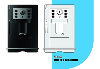 Realistic coffee machine  and lines coffee machine on white background vector illustration of flat