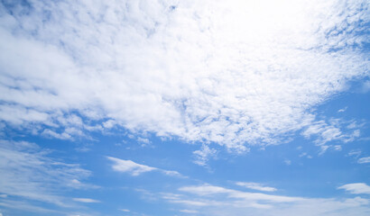 Naklejka na ściany i meble Panoramic view of clear blue sky and clouds, clouds with background.