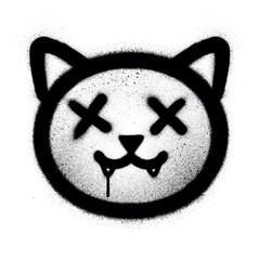 graffiti crazy cat icon sprayed in black over white