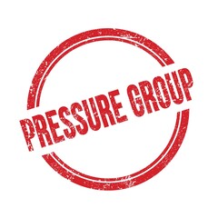 PRESSURE GROUP text written on red grungy round stamp.