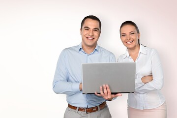 Young businessman and businesswoman, Feeling happiness