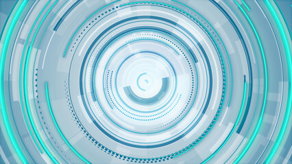 Circle white blue and green neon lines technology Hi-tech bright background. Abstract graphic digital future scifi concept design.
