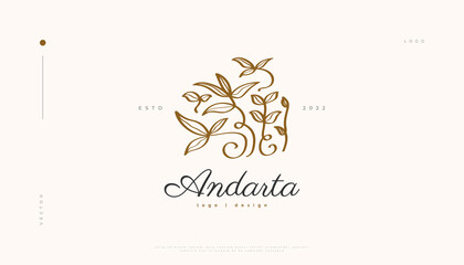 Luxury and Minimal Flower Logo, Suitable for Spa, Beauty, Salon, or Cosmetics Brand. Floral and Leaves Logo Illustration