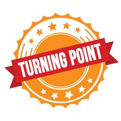 TURNING POINT text on red orange ribbon stamp.