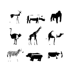 Vector black set of African animals silhouette r seamless pattern of hand drawn wild forest animals silhouette isolated on white background Vecto black set of African animals silho
