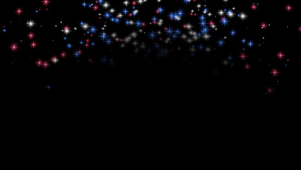 Floating bright USA flag colour stars isolated on black background.concept for celebrating national holidays.