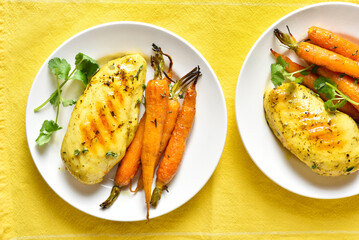 Roasted chicken breast with carrots