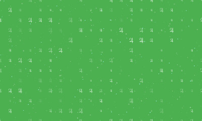Seamless background pattern of evenly spaced white jupiter astrological symbols of different sizes and opacity. Vector illustration on green background with stars