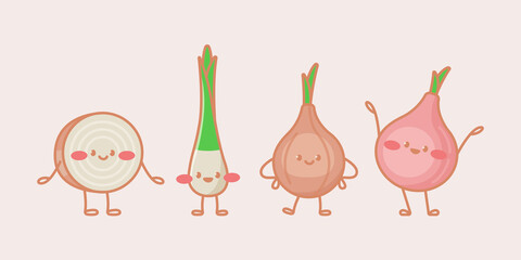 Cute onion characters. Cartoon vector isolated illustration