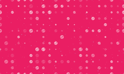 Seamless background pattern of evenly spaced white no dollar symbols of different sizes and opacity. Vector illustration on pink background with stars