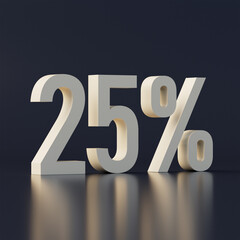 White twenty five percent on dark blue background. 3d rendering illustration.