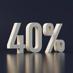 40% White Fourty percent on a dark blue background. 3d rendering illustration.