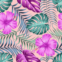 Floral seamless pattern with leaves. tropical background