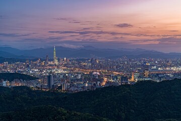 Taipei, Taiwan city skyline during the sunset.