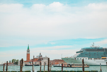 view of cruise liner in venice port travel concept