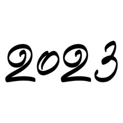2023 New Year date. Black contour linear silhouette. Horizontal front view. Vector simple flat graphic hand drawn illustration. Isolated object on a white background. Isolate. Texture.