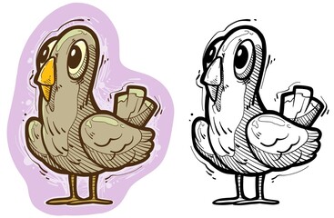 Cartoon funny cute hand drawn brown pigeon. Vector colorful sketch isolated on white background.