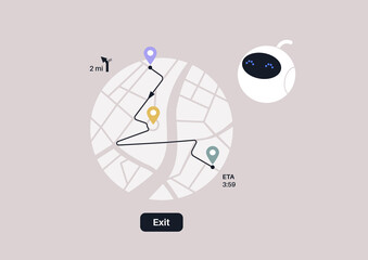 A car assistant robot calculating a route with stops - obrazy, fototapety, plakaty