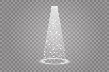 Illumination Lights Shiny Christmas tree Isolated on Transparent Background. White tree as symbol of Happy New Year, Merry Christmas holiday celebration. Bright light decoration design. Vector.