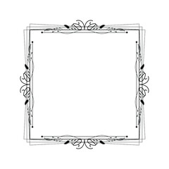 Abstract Black Simple Line Suqare With Leaf Leaves Frame Flowers Doodle Outline Element Vector Design Style Sketch Isolated Illustration For Wedding And Banner