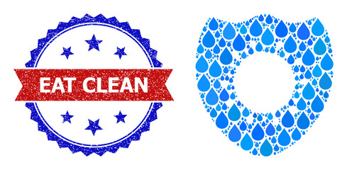 Vector mosaic antivirus protection, and bicolor unclean Eat Clean watermark. Antivirus protection collage for clean beverage advertisement.