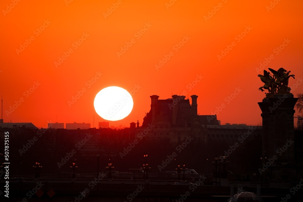 Sticker View of the famous Louvre Museum during the sunrise in Paris France