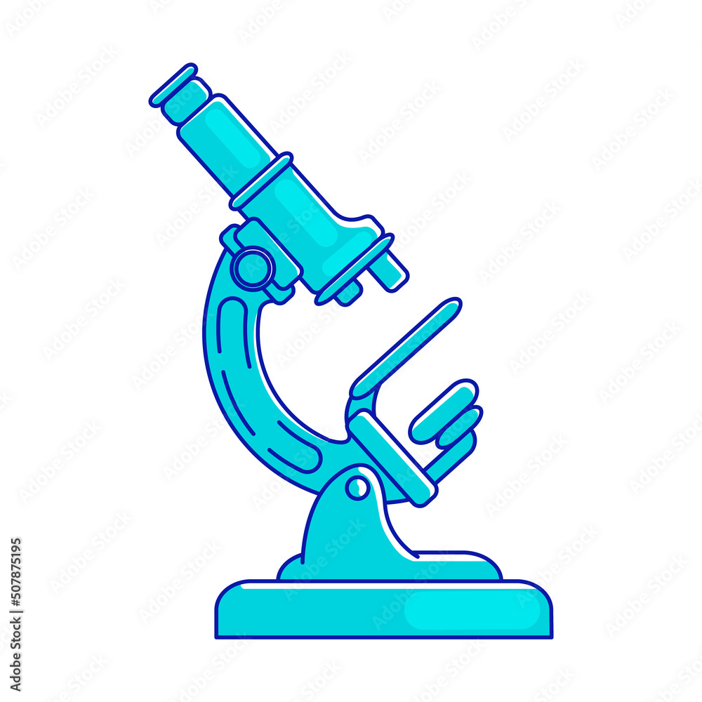 Poster microscope semi flat color vector element. full sized object on white. laboratory instrument. magnif