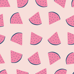 Colorful watermelon slices hand drawn vector illustration. Fruit seamless pattern for kids fabric or wallpaper.