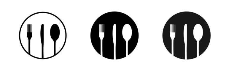 Set of fork, spoon and knife icons. Simple round cutlery icons for web and print isolated on white background.