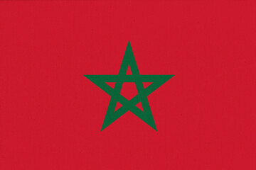 Flag of Morocco. flag on fabric surface. Fabric Texture - obrazy, fototapety, plakaty