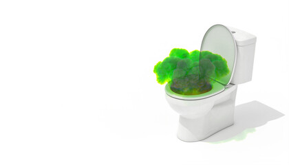 green cloud of bad smells coming out of a toilet.